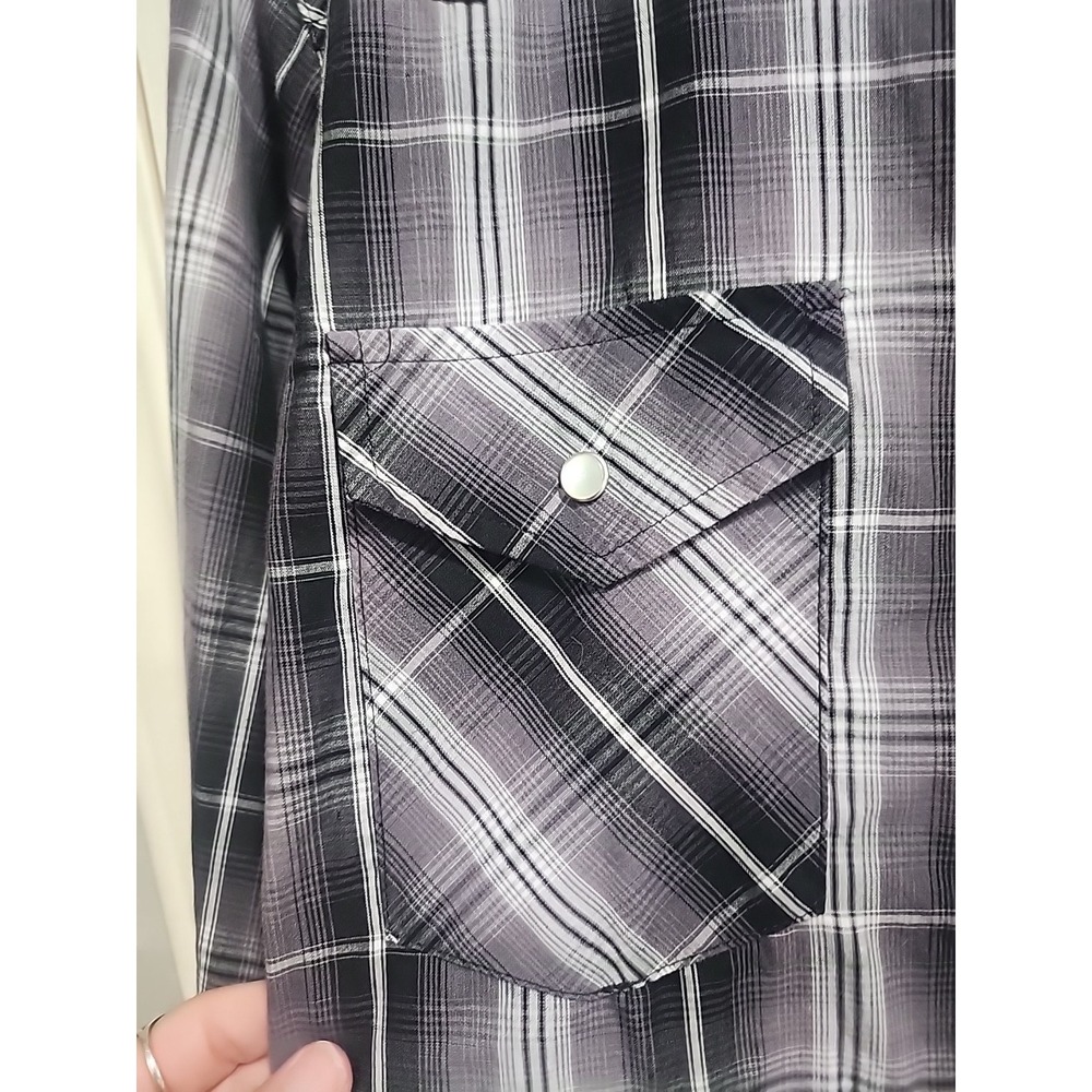 High Noon Pearl Snap Western Shirt Men's S Black Gray Plaid Rodeo Cowboy - Picture 5 of 15